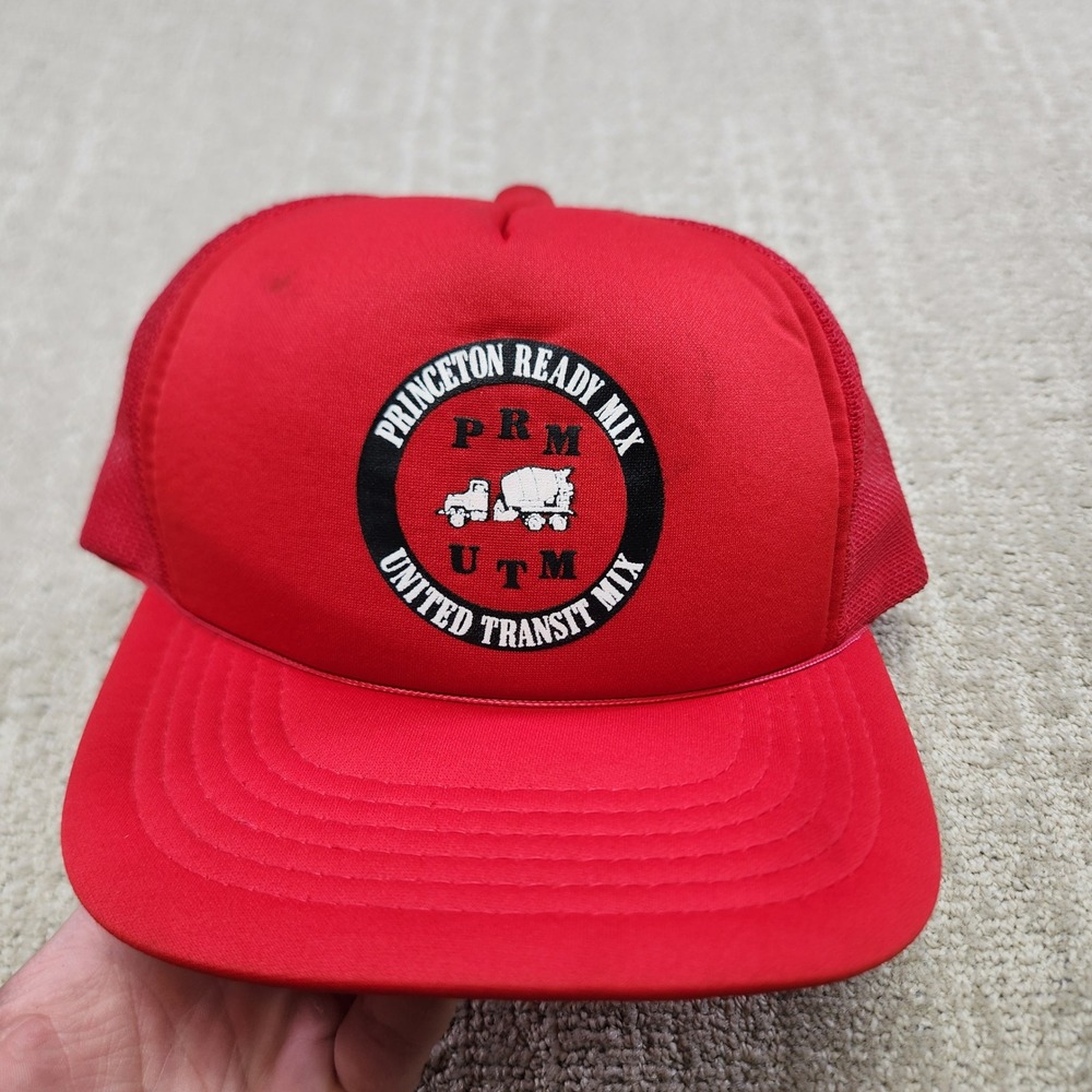 Vintage Young An Princeton Ready Mix Trucker Hat Red Snapback Mesh Cap Concrete